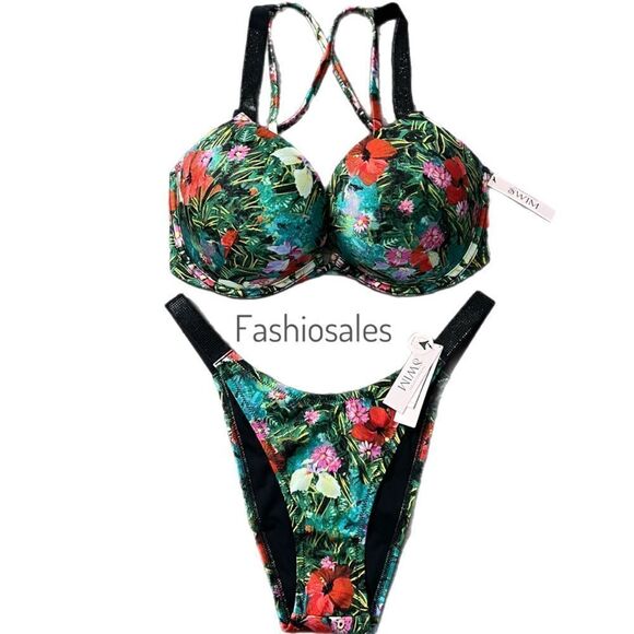 Victorias Secret Swim Set Bombshell Shine Strap Add-2-Cups Push Up Top & bottom - Picture 3 of 4